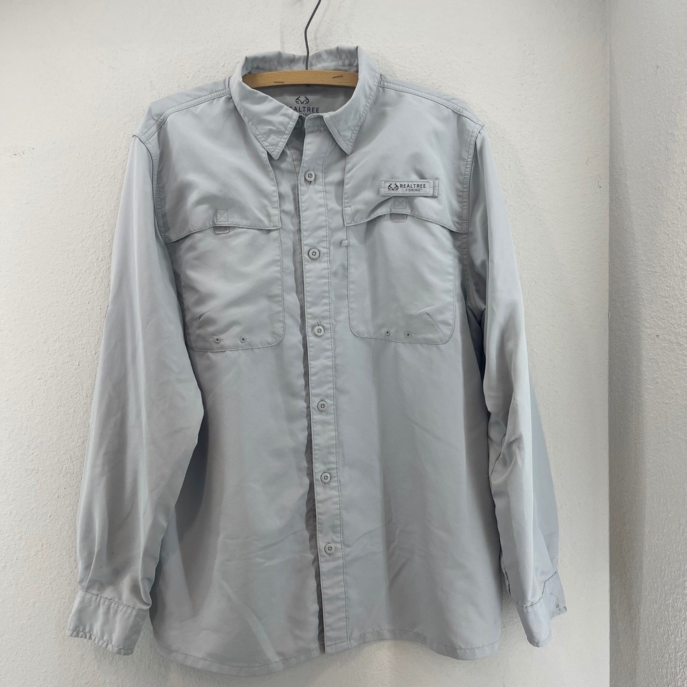 Realtree Fishing Long Sleeve Button Up Shirt Gray‎ Men's M Gorp Hiking Outdor